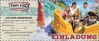 Die Wasserbahn Los Rapidos ist auf einer Einladungskarte für den Kindergeburtstag zu sehen.