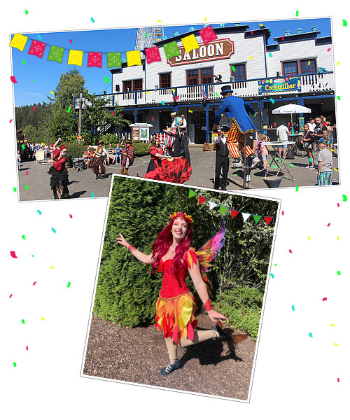 Beim Sommer-Event "Mexican Summer" laufen bunte Walk-Acts durch den Park und vorm Saloon.